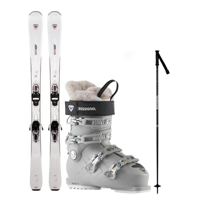 schiuri Rossignol NOVA 2 Xpress +Xpress W 10 GW B83 alb strălucire + clăpari de schi Rossignol TRACK 70 W + bețe 
